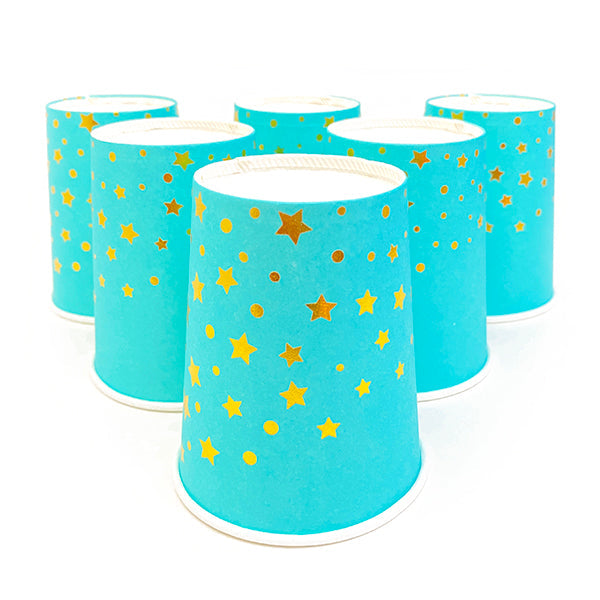 VASO ESTRELLAS Y CIRCULOS CELESTE   6 UNIDADES