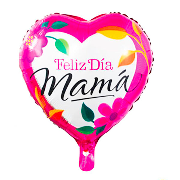 GLOBO MYLAR CORAZON Y FLORES 18 FELIZ DIA MAMA