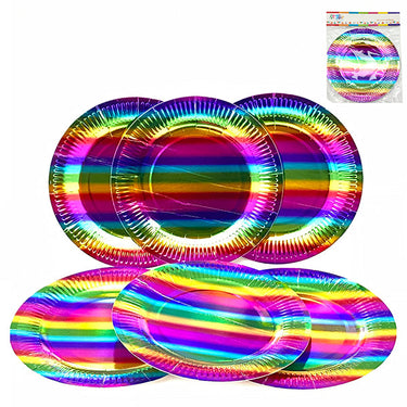 Plato Carton Arcoiris Metal Grande 6 Unidades